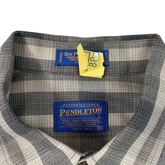 Sir Pendleton Mens XL Gray Plaid Long Sleeve Button Down Dress Shirt - Picture 3 of 9